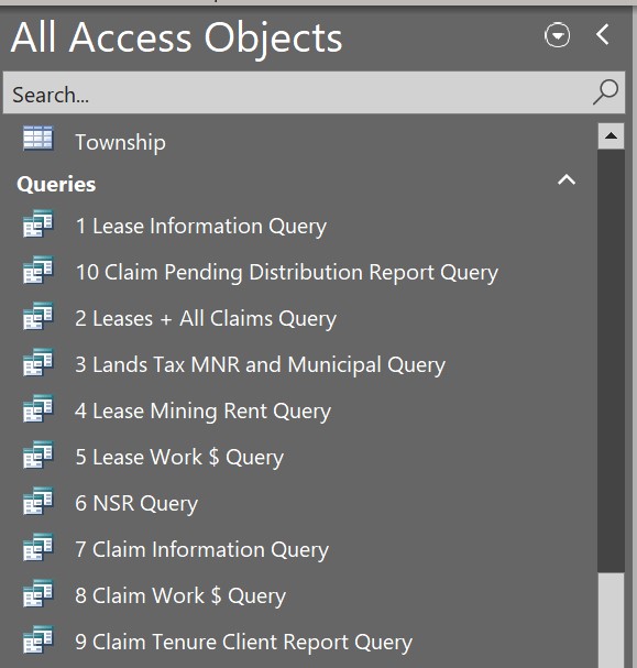 Access database list of queries created